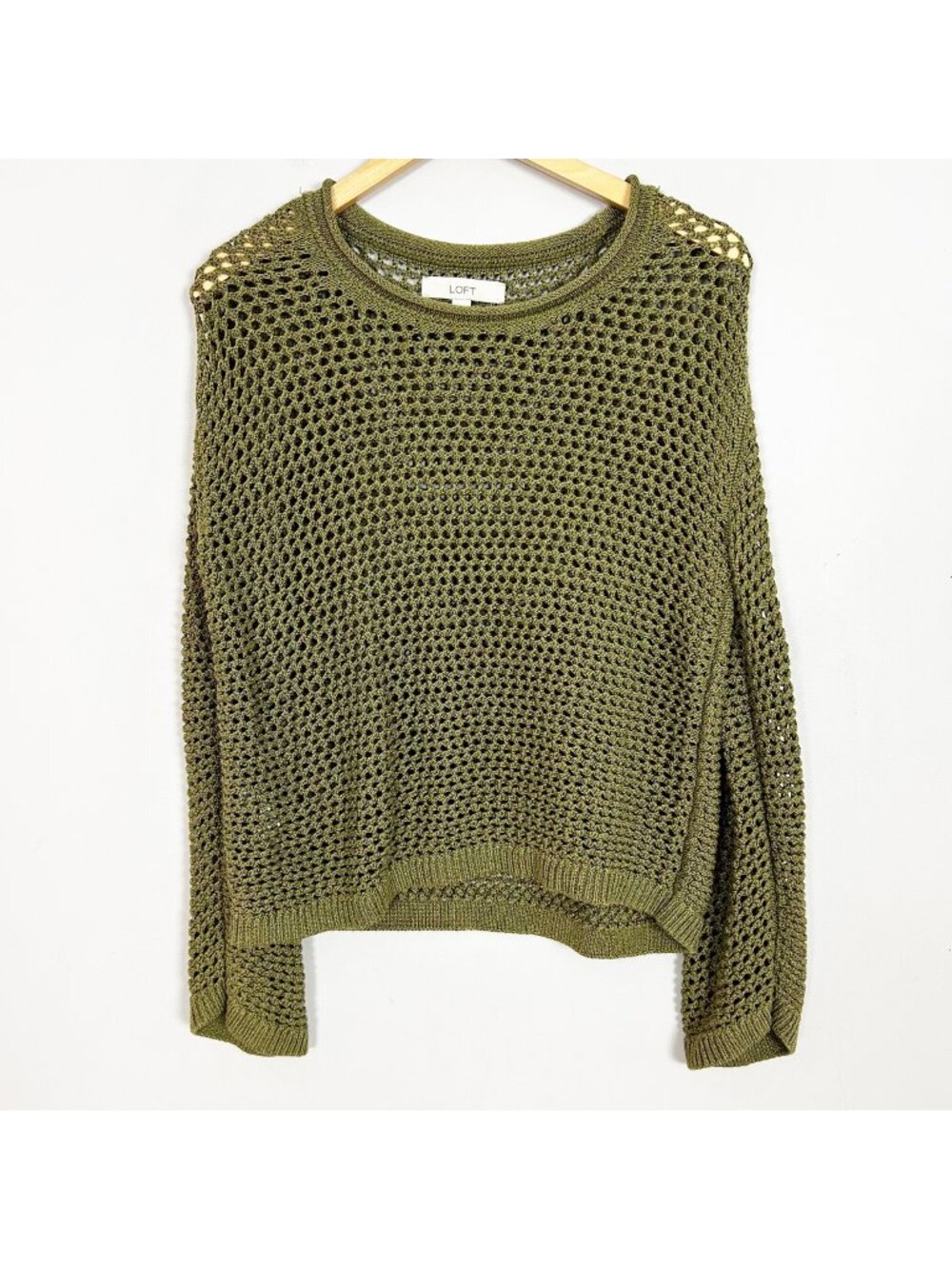 Loft Green Open Knit Pullover Sweater Beach Boho Layer Size XS Women's